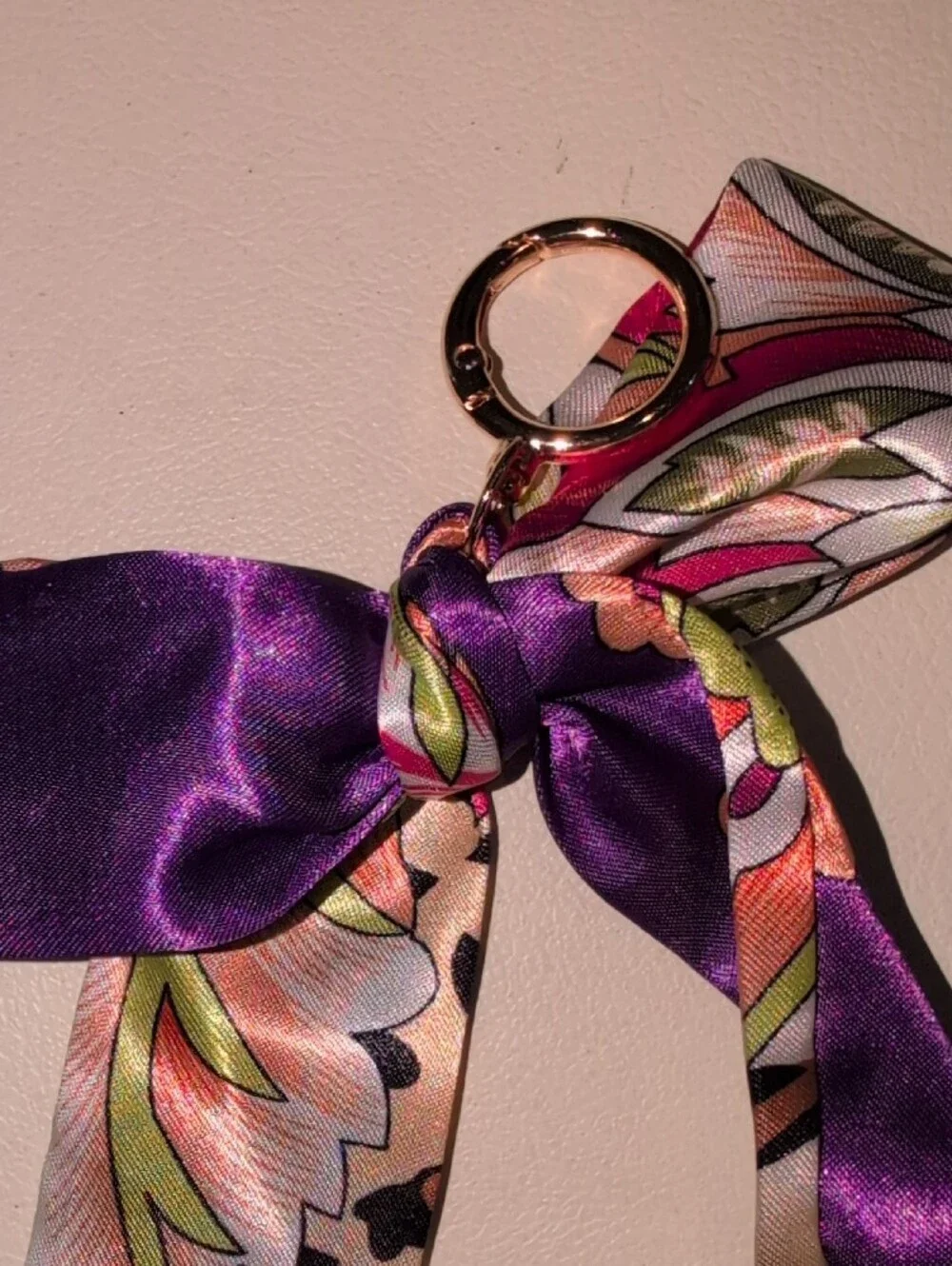 Silk-Feel Purple Leopard Print Ribbon Keychain Scarf Twilly